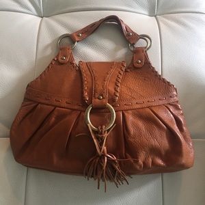 Leather handbag, bohemian style